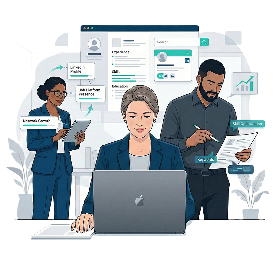 Career professionals optimizing resumes and LinkedIn profiles